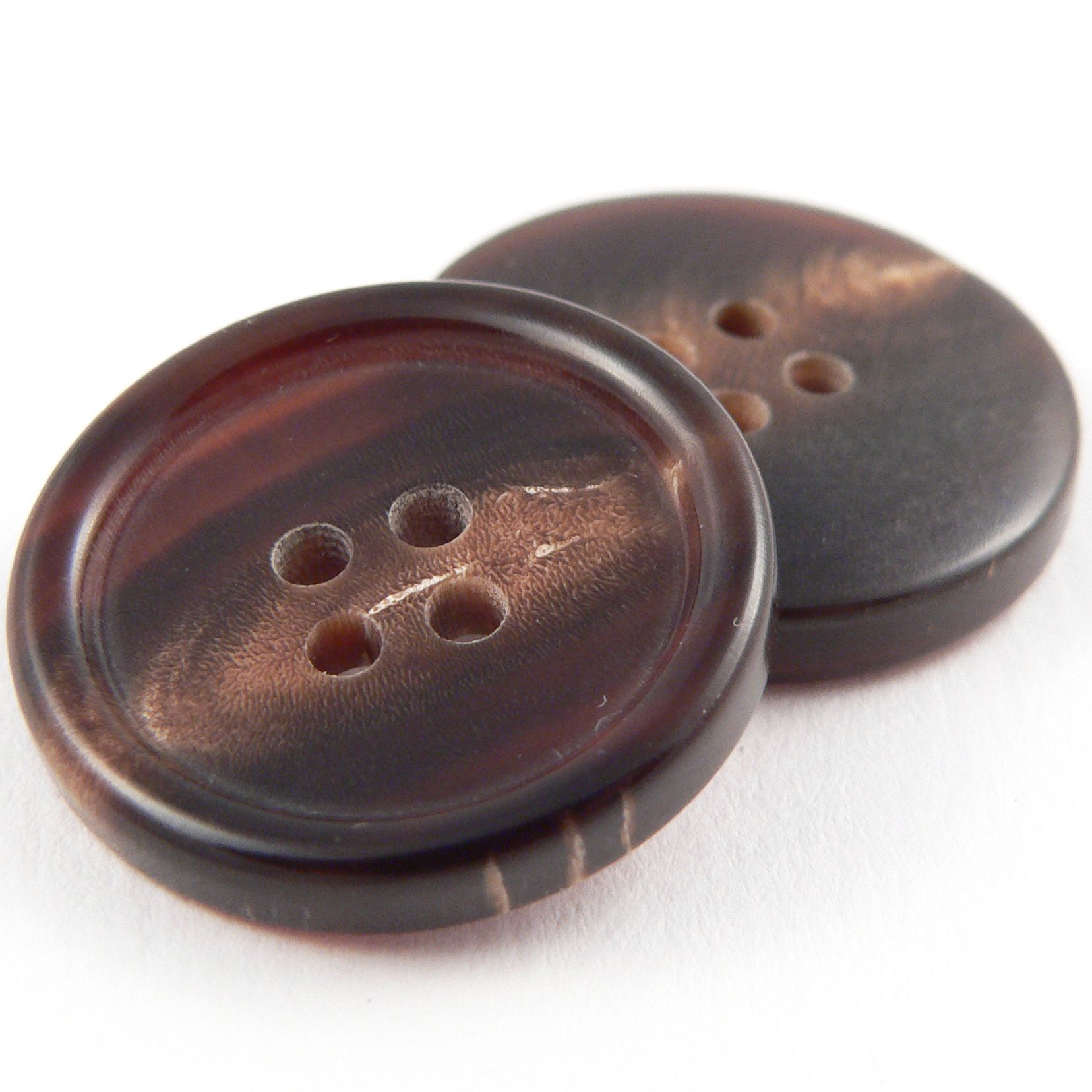 25mm Brown Round Horn 4 Hole Button - Totally Buttons