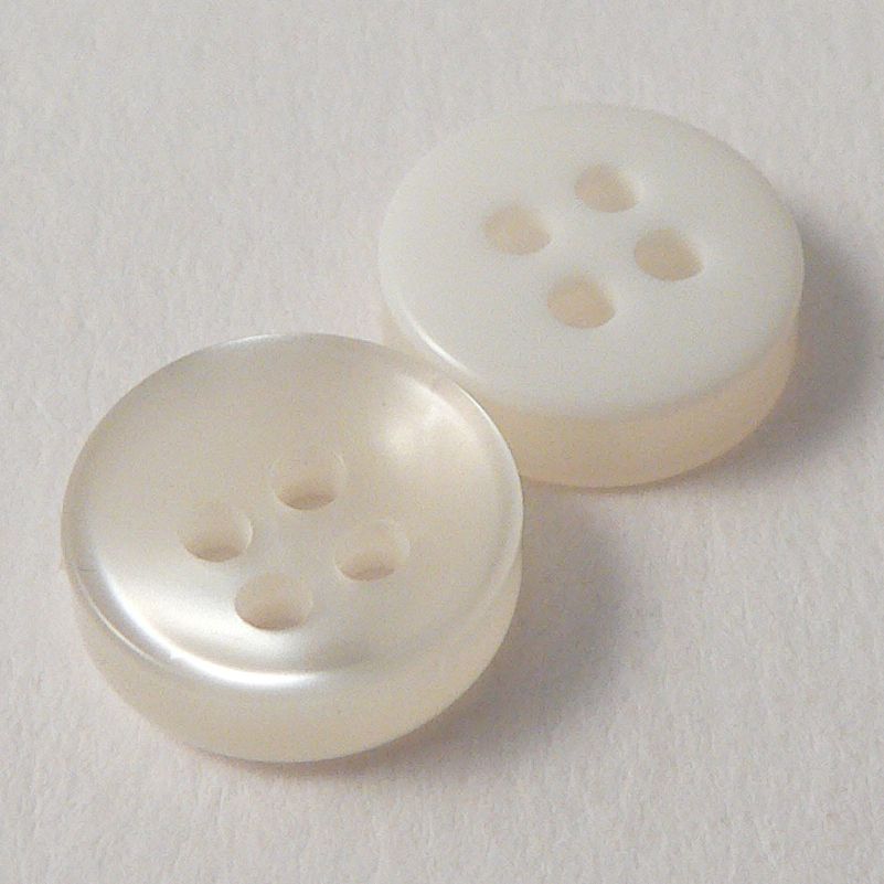 10mm Pearly Clear & White Chunky Plastic Shirt 4 Hole Button