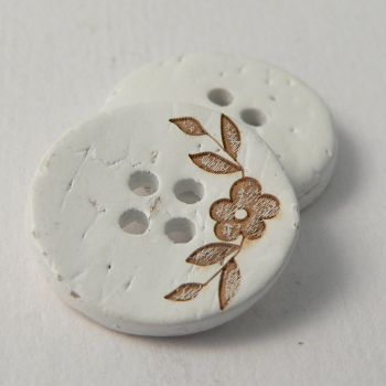 20mm Coconut White Floral 4 Hole Button