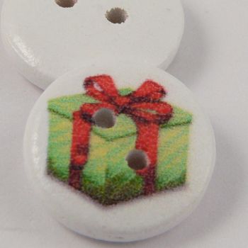 15mm Christmas Present 2 Hole Coconut Button