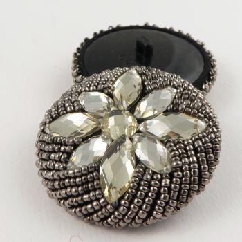 36mm Handmade Beaded & Crystal Floral Shank Button