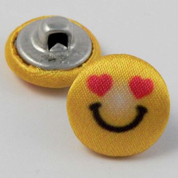 15mm Smiling Face With Love Heart Eyes Fabric Shank Button