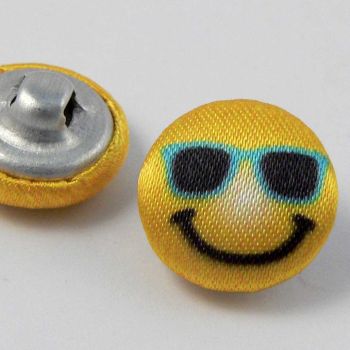 15mm Smiling Face With Sun Glasses Fabric Shank Button