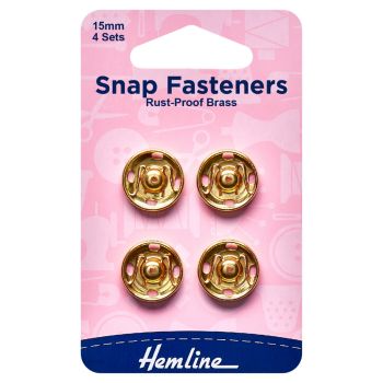 15mm Gold Sew On Snap Fasteners Hemline