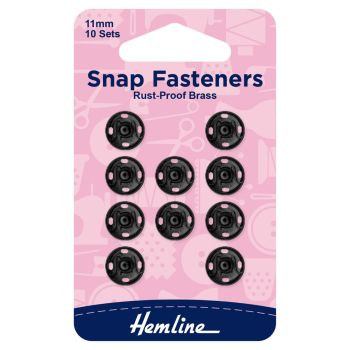  11mm Black Sew On Snap Fasteners Hemline
