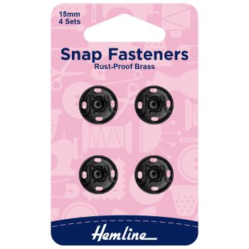  15mm Black Sew On Snap Fasteners Hemline