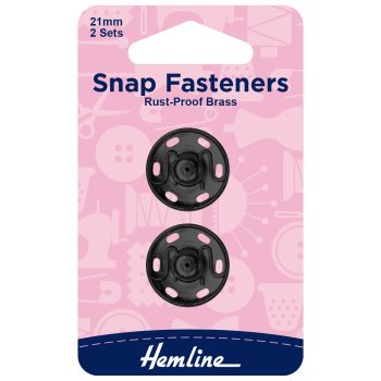  21mm Black Sew On Snap Fasteners Hemline