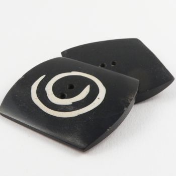 45mm Black/Ivory Swirl Rectangular Horn 2 Hole Button