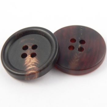 15mm Matt Brown Round Horn 4 Hole Button