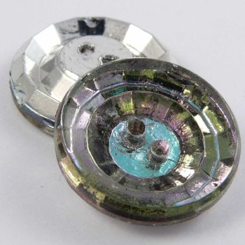 11mm Clear Iridescent Glass 2 Hole Button