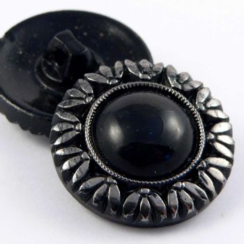 23mm Black & Silver Floral Rim Domed Glass Shank Button