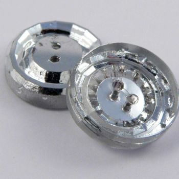 11mm Clear & Silver Glass 2 Hole Button