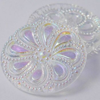 22mm Clear Iridescent Vintage Style Floral Glass Shank Button