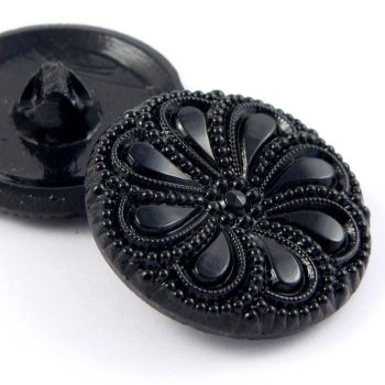 27mm Black Vintage Style Floral Glass Shank Button
