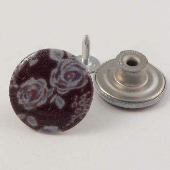 20mm Jeans Maroon & White Floral 1 Hole Button