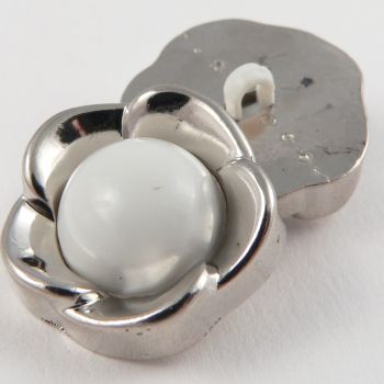25mm Silver Flower Metal Effect Shank Coat Button