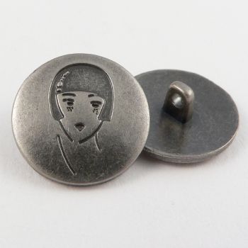 20mm Round Lady Face Shank Pewter Button