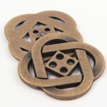 28mm Celtic Pattern Brass Metal 4 Hole Button
