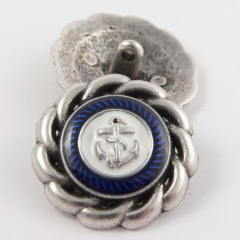 25mm Silver Metal & Enamel Anchor Coat Shank Button