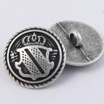 20mm Old Silver Coat of Arms Solid Metal Shank Suit Button