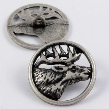 25mm Old Silver Stag Head Shank Metal Coat Button