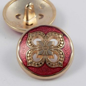 20mm Gold Metal & Pink Enamel Flower Shank Button