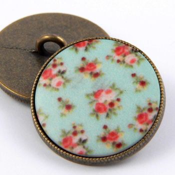 23mm Green Floral Epoxy Insert Brass Metal Shank button