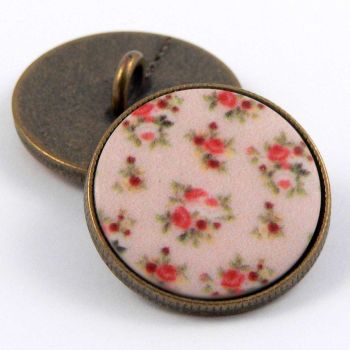 15mm Pink Floral Epoxy Insert Brass Metal Shank button