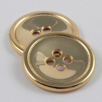 20mm Gold solid Metal 4 Hole rimmed button