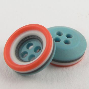 11mm Coral Striped Rubber 4 Hole Button