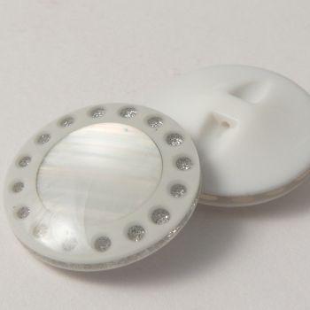 31mm Silver & White Glitter Slightly Domed Shank Coat Button