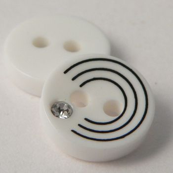 15mm White/Diamante Contemporary 2 Hole Suit/Shirt Button