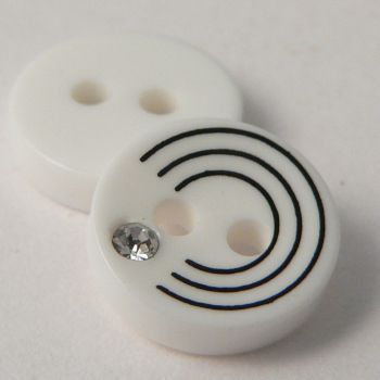 25mm White/Diamante Contemporary 2 Hole Coat Button