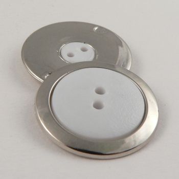 26mm Elegant Silver & White 2 Hole Coat Button