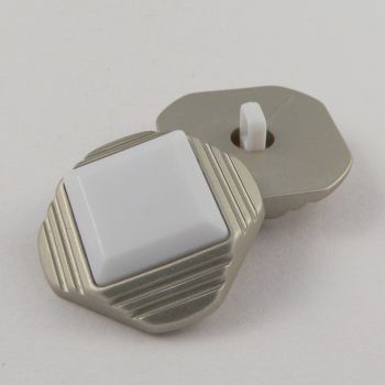 23mm White/Silver Pyramid Shank Suit Button