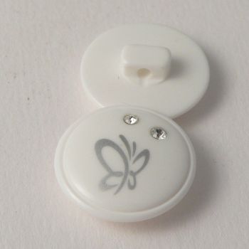 20mm White Shank Button With A Silver Butterfly & Diamantes