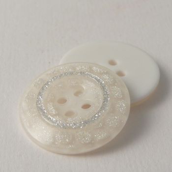 22mm White Glitter 4 Hole Button