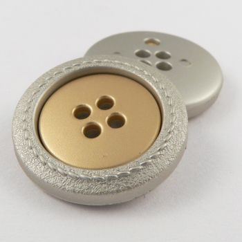 28mm Silver & Gold Contemporary Designed 4 Hole Coat Button