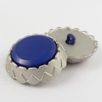 19mm Contemporary Blue/Silver Designed Shank Sewing Button