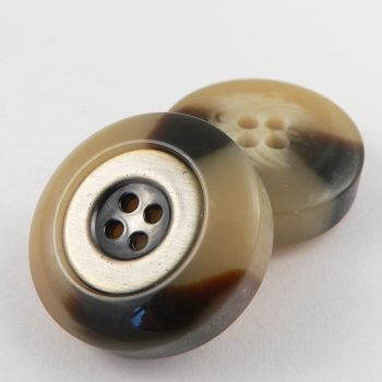 25mm Chunky Horn Style 4 Hole Coat Button With Brass Middle