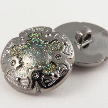 25mm Silver Glittery Decorative Shank Coat Button