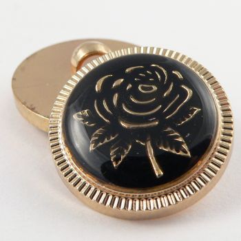 13mm Black and Gold Rose Shank Sewing Button