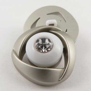 15mm Contemporary Silver & White Diamante Shank Button