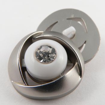 15mm Shiny Silver Contemporary Diamante Shank Button