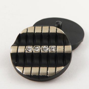 18mm Contemporary Black/Gold/Diamante Shank Button