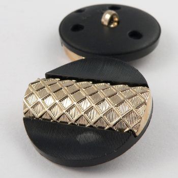 28mm Black Shank Coat Button With A Gold Honeycomb Middle