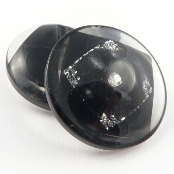 38mm Black Shank Coat Button With Diamante/Glitter Square