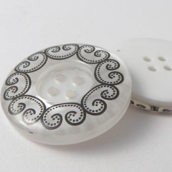 30mm Chunky White 4 Hole Coat Button With Black Swirls
