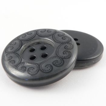 38mm Chunky Grey 4 Hole Coat Button With Black Swirls