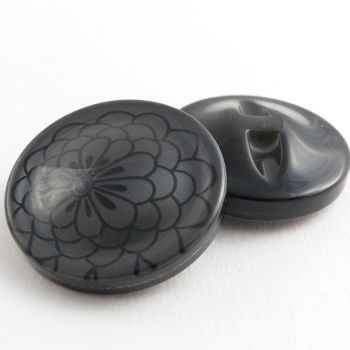 25mm Chunky Grey Shank Coat  Button With Abstract Flower